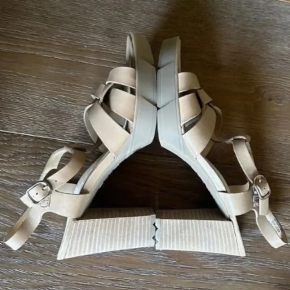 PAUL GREEN Raven Platform Sandals Desert Light Nappa Leather Block Heel NWOB